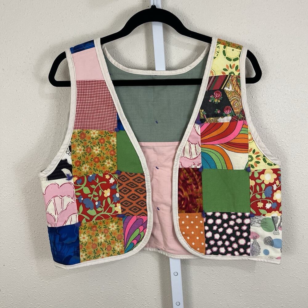 Vintage Handmade Patchwork Quilt Vest Colorful Boho Hippie Festival